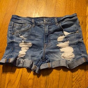 Seriously Stretchy High-Rise Denim Midi Shorts